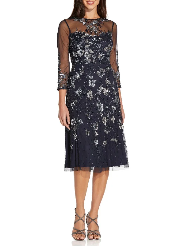 Womens Embellished Midi Cocktail and Party Dress Turtleneck Neckline Stylish