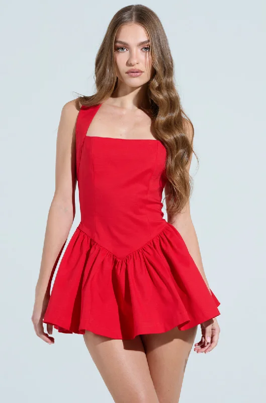 ROSALIA STRETCH LINEN MINI DRESS IN RED Classic Black Mini Dress