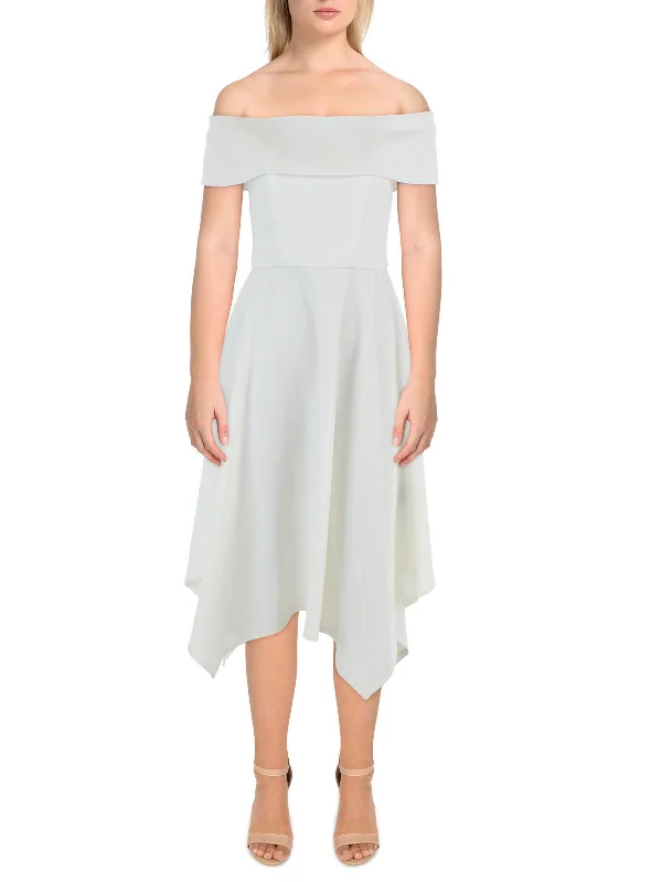 Womens Handkerchief Hem Off-The-Shoulder Cocktail and Party Dress Tunics Bridal satin