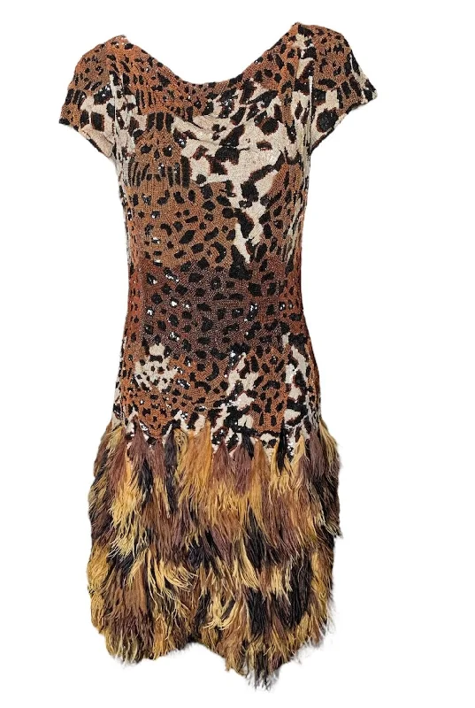 Naeem Khan Attribution Animal Print Sequined and Beaded Dress Tunics Party sparkling