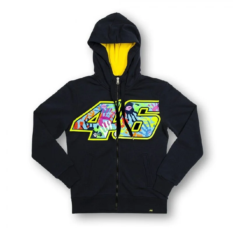 New Official VR46 Womans Navy Hoodie - Vrwfl 153802 Hoodie with Stripes Bold Sporty