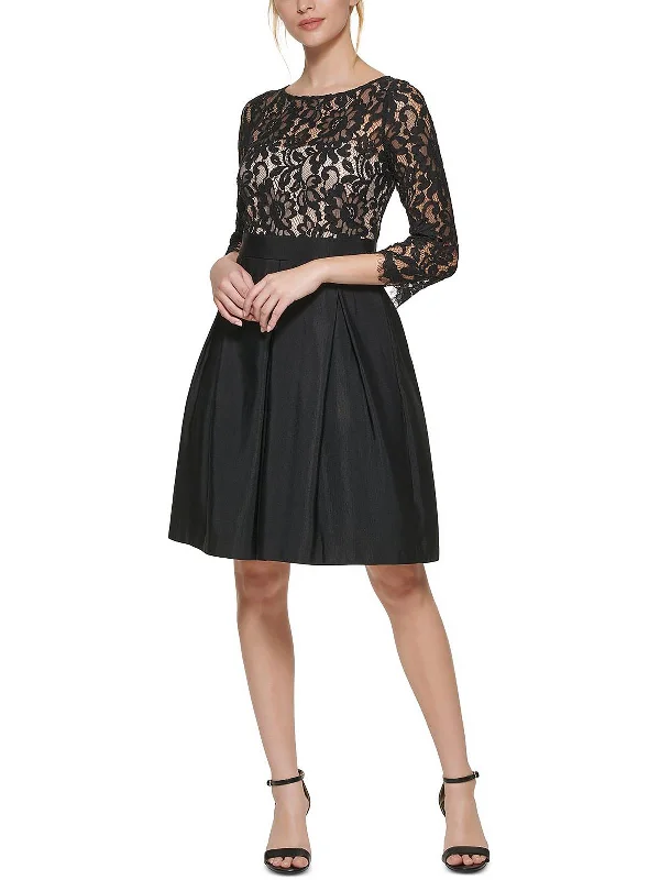 Womens Lace-Top Boat-Neck Cocktail and Party Dress High-Low Hemline Casual
