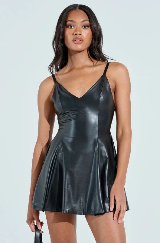 DONT TEXT PU MINI DRESS Stylish Puff Sleeve Mini Dress