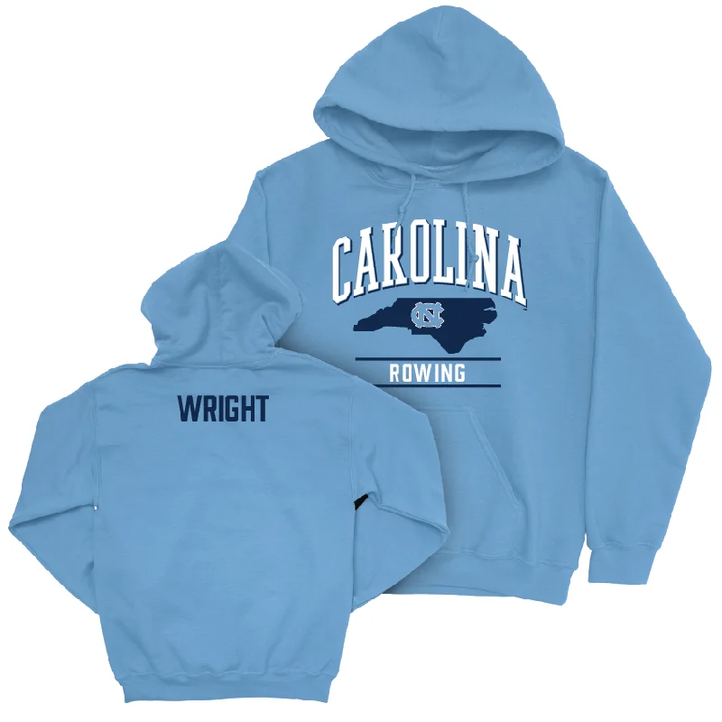 UNC Women's Rowing Carolina Blue Arch Hoodie - Avery Wright Hoodie with Hem Frayed Vintage Worn UNC Women's Rowing Carolina Blue Arch Hoodie - Avery Wright Hoodie with Hem Frayed Vintage Worn