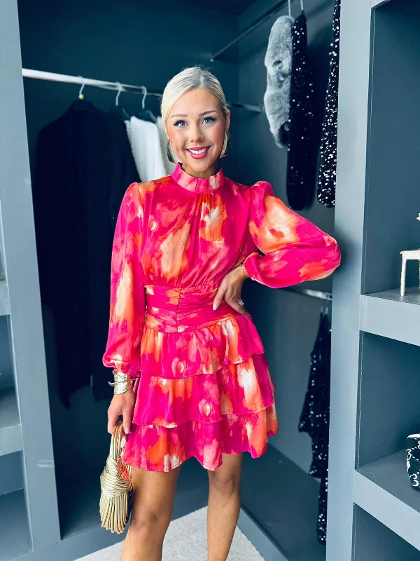 Melani High Neck Mini Dress Fuschia Fashionable Summer Mini Dress