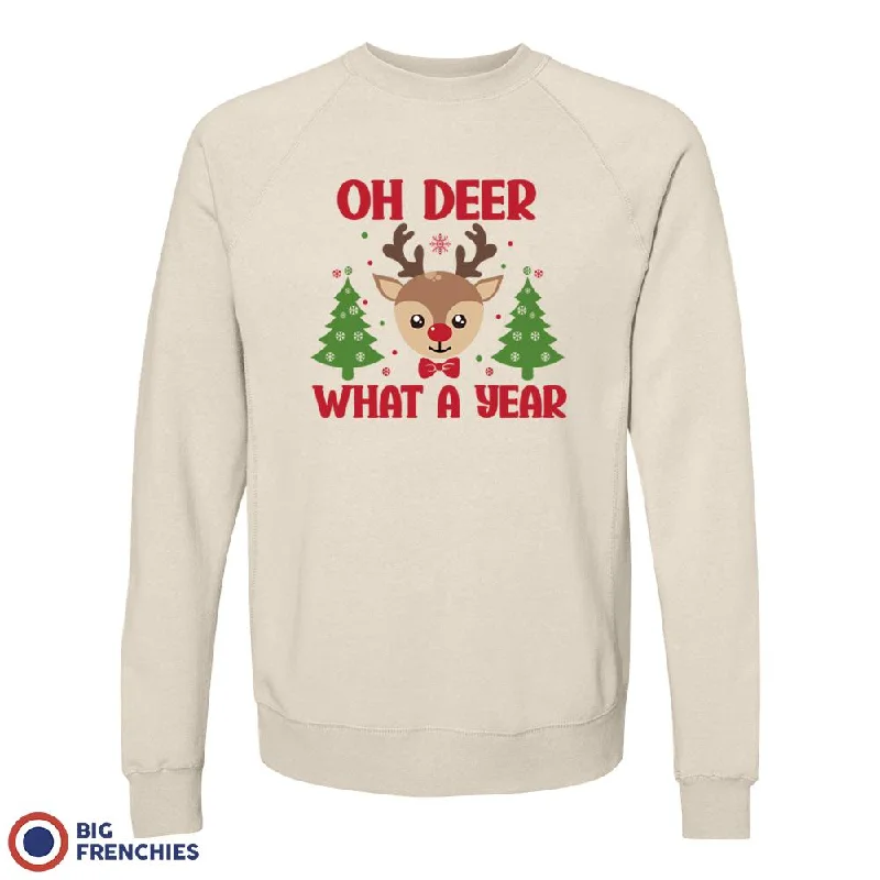 Oh Deer What A Year Christmas Unisex Organic Cotton Sweatshirt Hoodie with Hem Drawcord Adjustable Customizable Oh Deer What A Year Christmas Unisex Organic Cotton Sweatshirt Hoodie with Hem Drawcord Adjustable Customizable