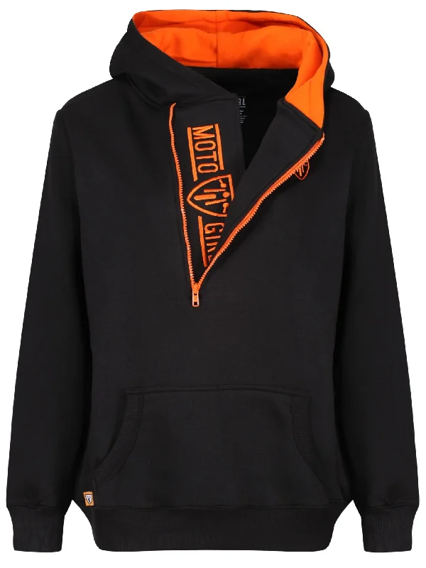MotoGirl Helmet Hoodie - Black/Orange Hoodie with Longline Fit Extended Stylish
