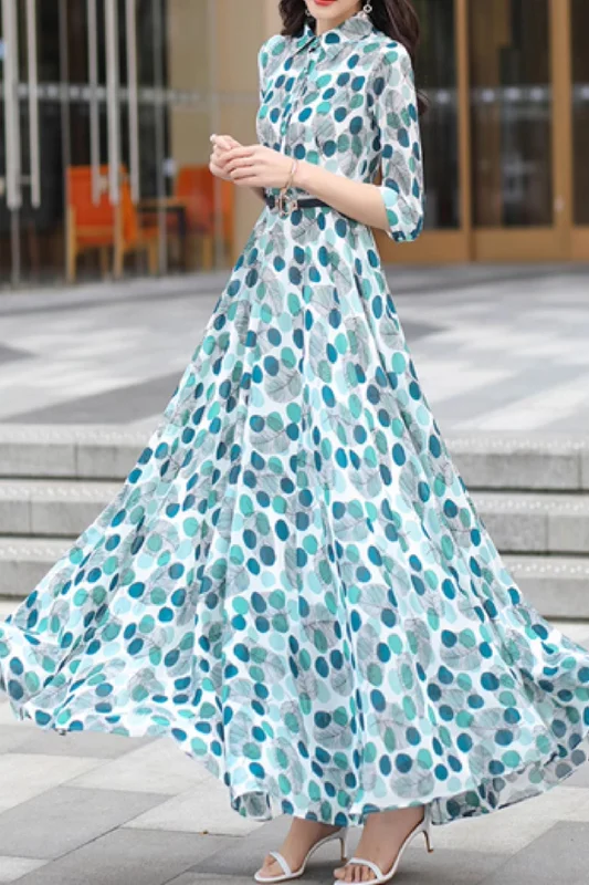 Maxi polka dot shirt chiffon dress 5079 Tunics Stylish elegant