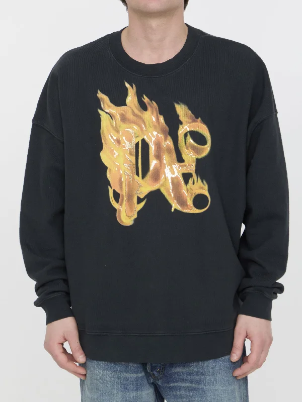 Burning Monogram Sweatshirt Hoodie with Drawcord Adjustable Secure