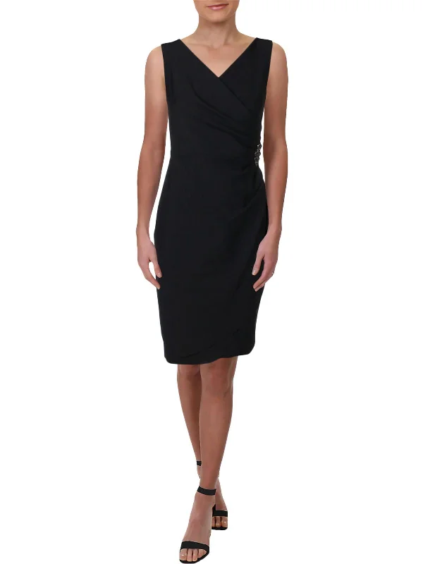 Womens Embellished Faux-Wrap Cocktail And Party Dress Tunics Prom sequined