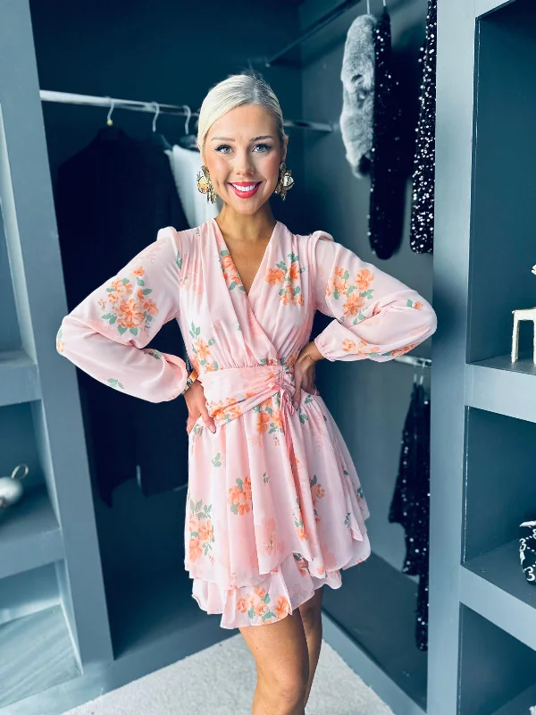 Angie Frill Detail Mini Dress Peach Casual High-Waist Mini Dress