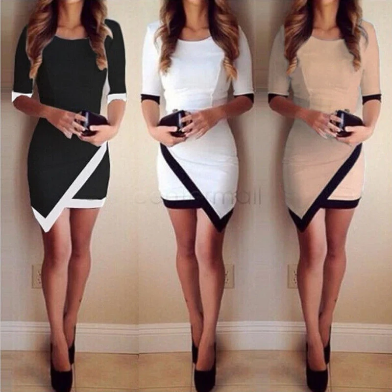 Dress Women Bandage Bodycon Half Sleeve Evening Sexy Party Mini Dress Casual Mini Dress with Pockets