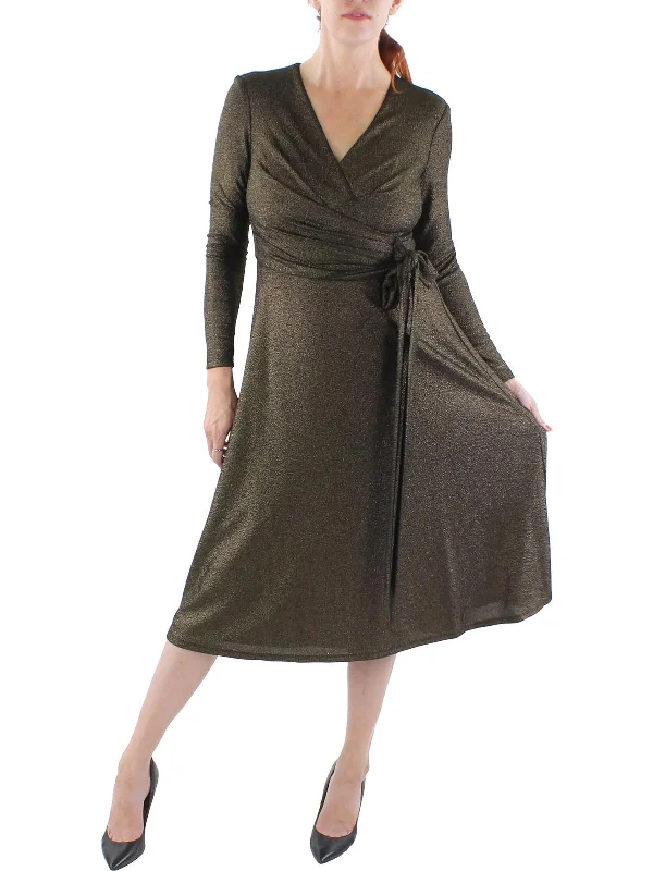 Womens Shimmer Midi Cocktail and Party Dress empire Waist empire
