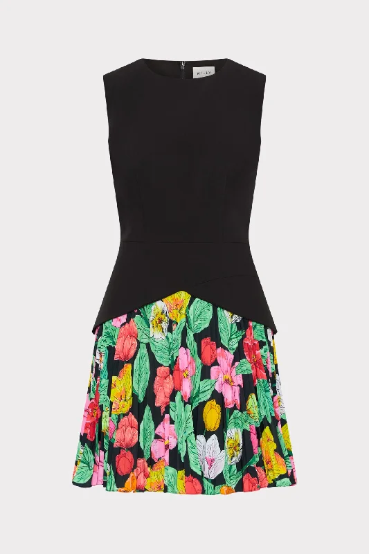 Haddy Tulip Rosette Pleated Mini Dress Cozy Knitted Mini Dress