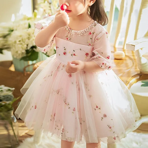 Toddler Dress Girl Summer Pink Flower Communion Printing Cute Princess Dress Tunics Luxurious premium Toddler Dress Girl Summer Pink Flower Communion Printing Cute Princess Dress Tunics Luxurious premium