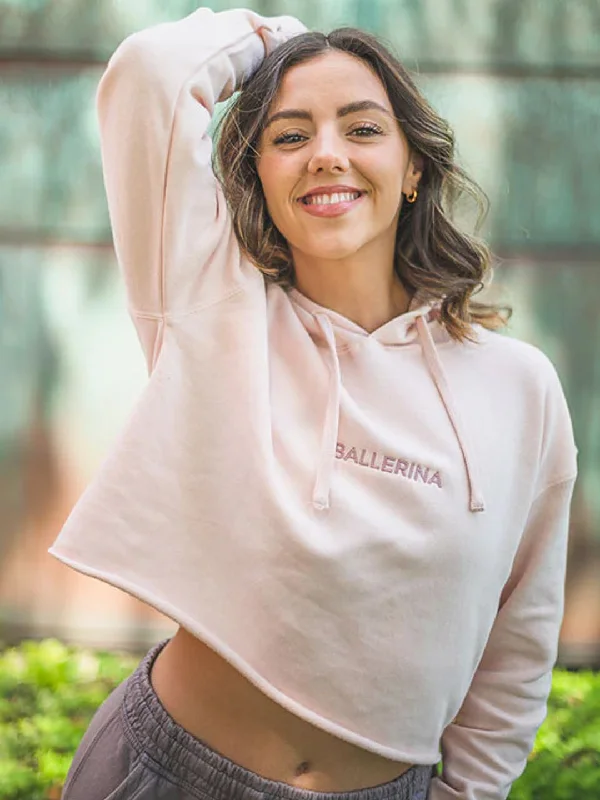 Ballerina Embroidered Crop Hoodie Hoodie with Elastic Waist Stretchable Comfortable