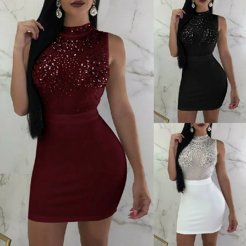 Sexy Women Ladies Bandage Bodycon Sleeveless Dress Evening Party Nightwear Club Summer Short Slim Mini Dress Trendy Wraparound Mini Dress