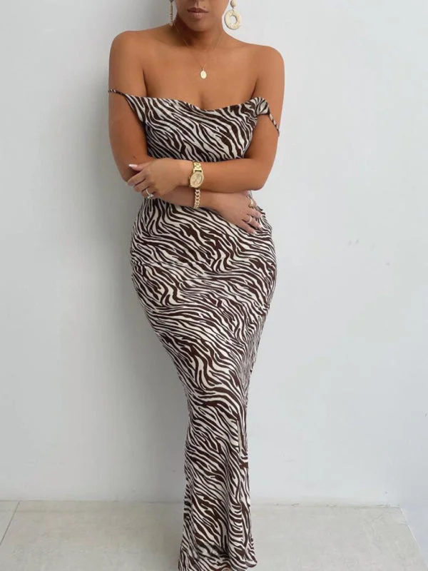 Women's fashion temperament sling zebra print sling bag hip dress Tunics Satin smooth