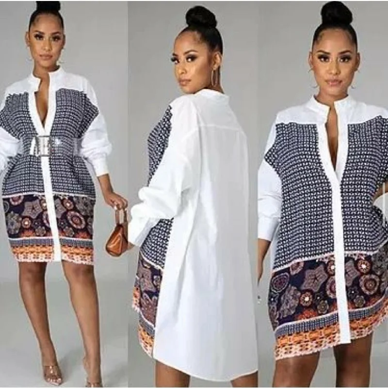 Floral Print Shirt mini Dress Stylish Sweetheart Neck Mini Dress