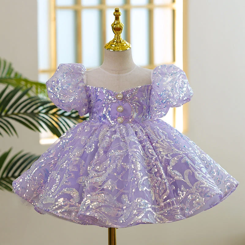 Baby Girl Formal Princess Dress Toddler Purple Sequin Puff Sleeve Birthday Dress Tunics Handmade artisanal Baby Girl Formal Princess Dress Toddler Purple Sequin Puff Sleeve Birthday Dress Tunics Handmade artisanal