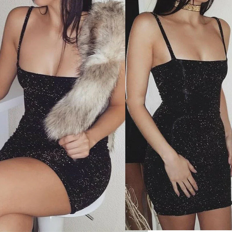Hirigin Women Sexy Bandage Bodycon Sleeveless Flash Evening Party Club Slim Short Mini Dress Elegant Mini Dress with Ruffles