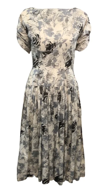 1950's Cotton Day Dress with Squiggle Rose Print Tunics Essential wardrobe
