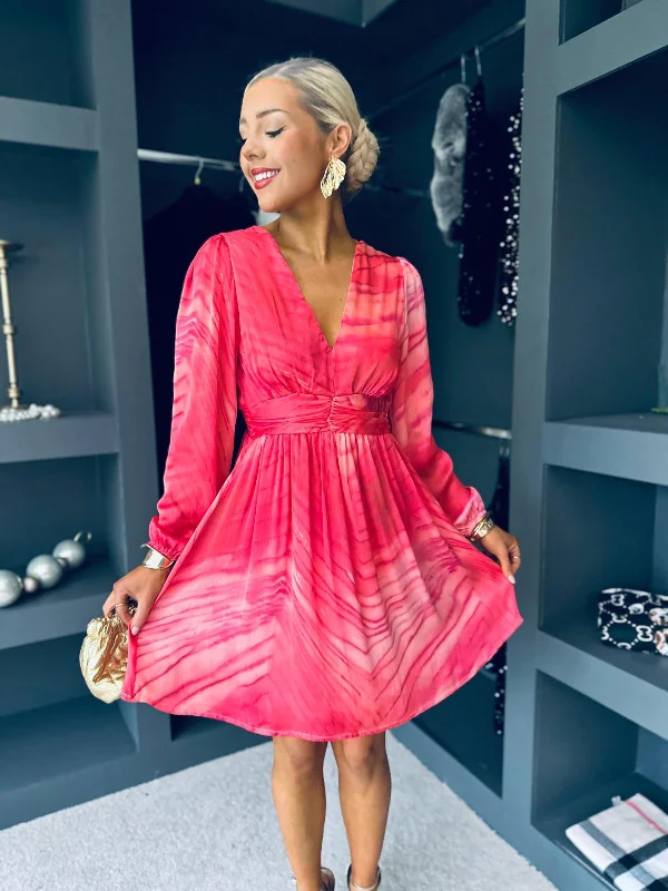 Fleur Banded Mini Dress Fuchsia Elegant Silk Mini Dress