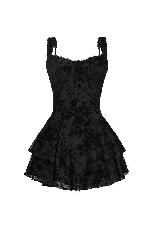 Bertti Mesh Burnout Flare Mini Dress Elegant Silk Mini Dress