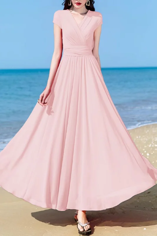 Maxi V neck prom summer wedding chiffon dress 5163 Tunics Leisure comfortable