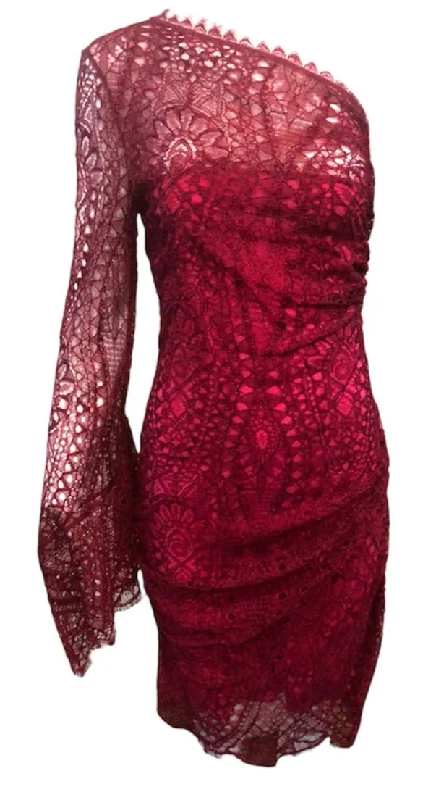 Emilio Pucci 2000s Rasberry One Shoulder Lace Dress Tunics Business professional