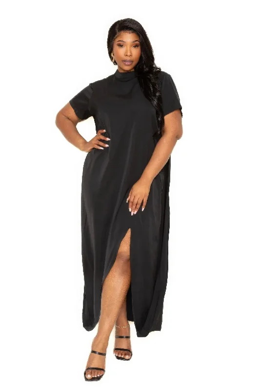 Mock neck back cape dress Tunics Leisure comfortable