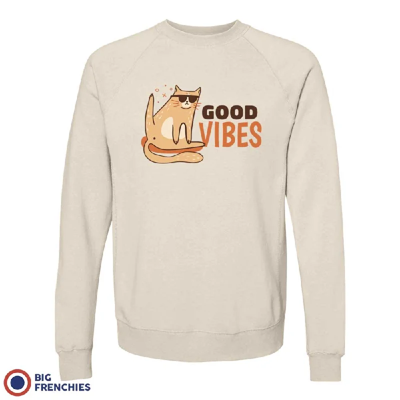 Good Vibes Cat Unisex Organic Cotton Sweatshirt Hoodie with Pastel Soft Subtle