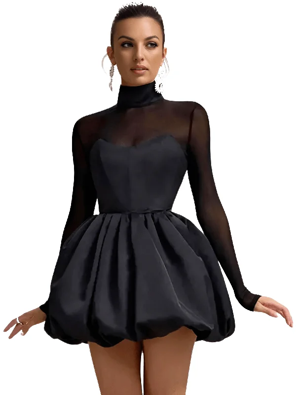 Women's Turtleneck Sexy Sheer Long Sleeve Black Mini Dress See Through High Waist A-line Club Party Dress Elegant Tunics Party sparkling Women's Turtleneck Sexy Sheer Long Sleeve Black Mini Dress See Through High Waist A-line Club Party Dress Elegant Tunics Party sparkling