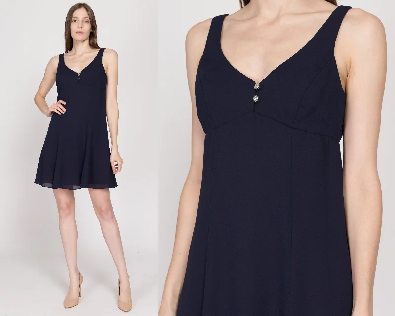 Small 90s Navy Blue Mini Babydoll Party Dress Tunics Mesh breathable