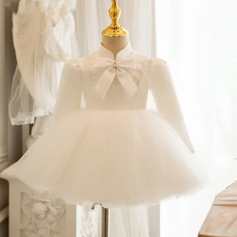 Baby Girl White Elegant Long Sleeve Flower Girl Dress Toddler Formal Princess Dress Girl Birthday Dresses Tunics Business professional
