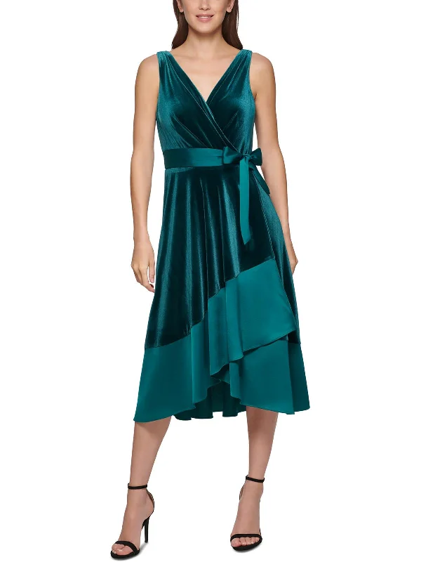 Petites Womens Velvet Midi Cocktail and Party Dress Tunics Fall fleece