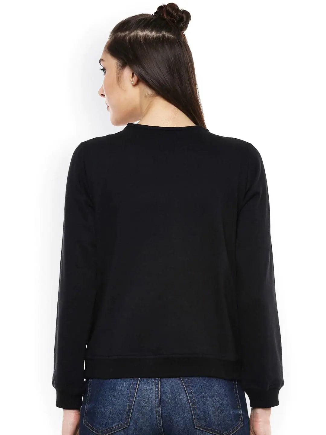 Blingy Neck Black Sweatshirt Hoodie with Thumb Holes Functional Cozy