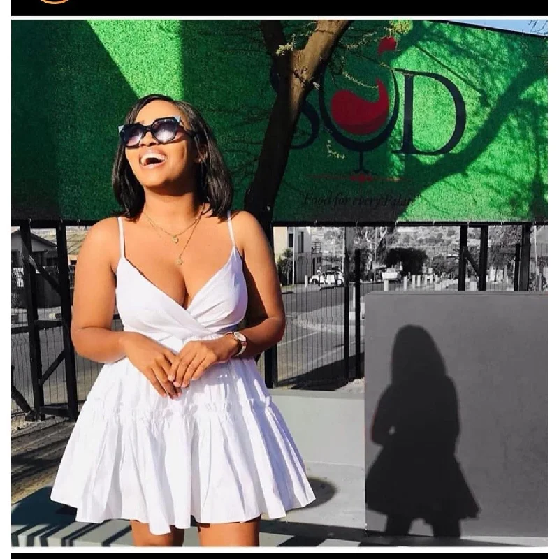 Deep V-Neck Mini Dress Fashionable Polka Dot Mini Dress