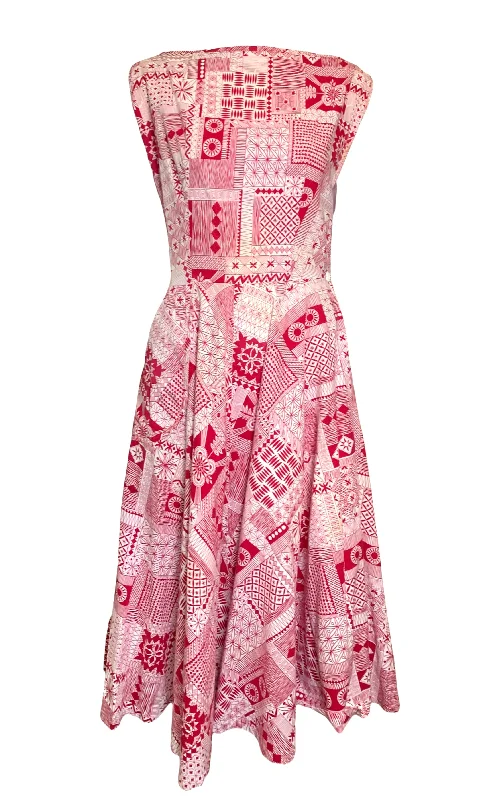 Dixie Lou Frock '50s Red Block Print Day Dress Tunics Timeless classic