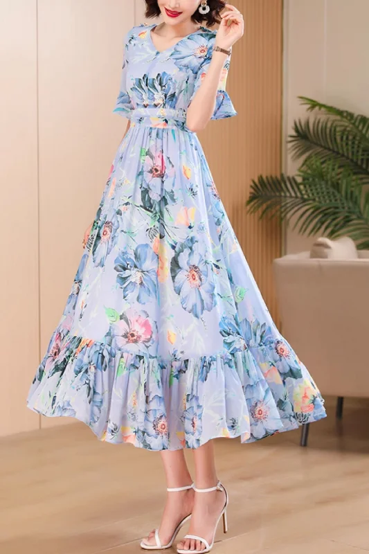Midi flower printed summer beach dress 5057 Tunics Stylish modern