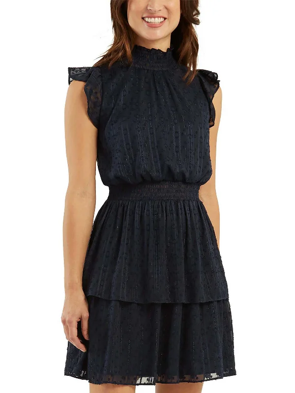 Womens Smocked Midi Cocktail and Party Dress Turtleneck Warm Winter