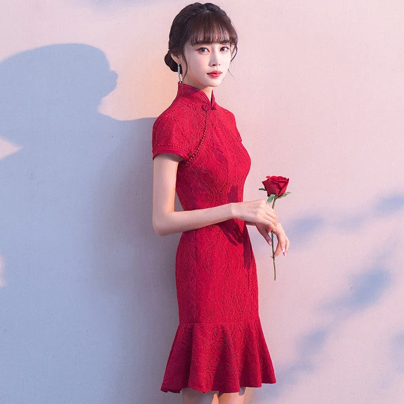 Cap Sleeve Floral Lace Knee Length Mermaid Oriental Evening Dress Tunics Fall fleece Cap Sleeve Floral Lace Knee Length Mermaid Oriental Evening Dress Tunics Fall fleece