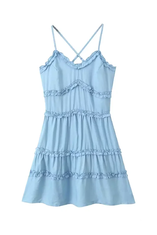 'Darla' Ruffled Tiered Mini Dress Casual Button-Up Mini Dress