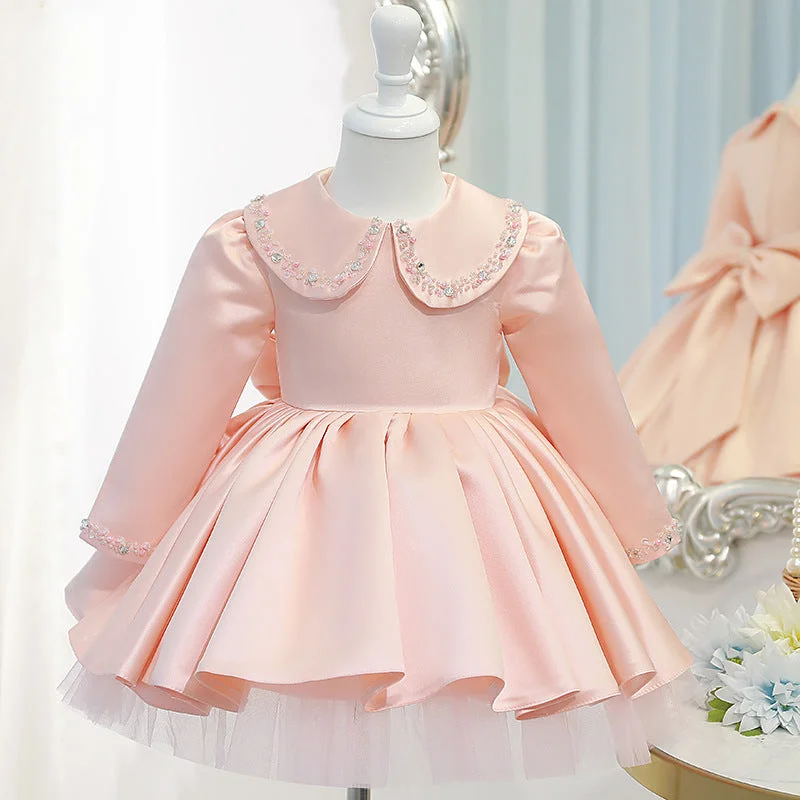 Baby Girl Communion Dress Girl Birthday Party Long Sleeve Doll Collar Beaded Princess Dress Tunics Trendy modern Baby Girl Communion Dress Girl Birthday Party Long Sleeve Doll Collar Beaded Princess Dress Tunics Trendy modern