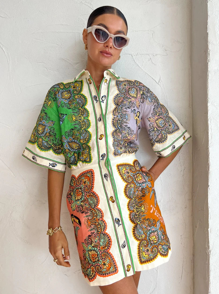 Hire ALEMAIS Trippy Troppo Mini Dress in Multi Trendy Denim Mini Dress