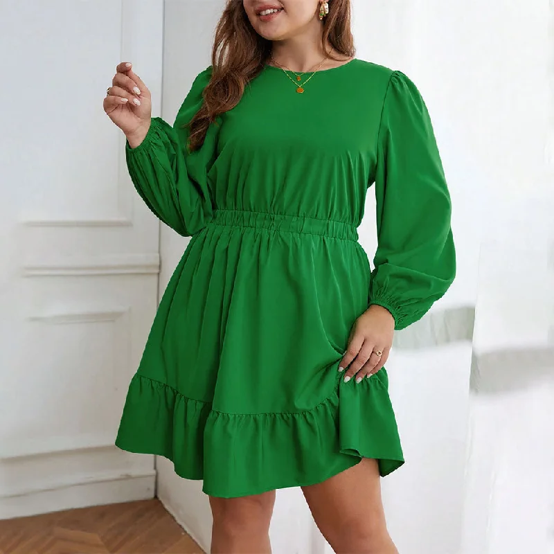 Plus Size Sweet Fresh Ruffled Waist Autumn Winter Dress Tunics Fall fleece