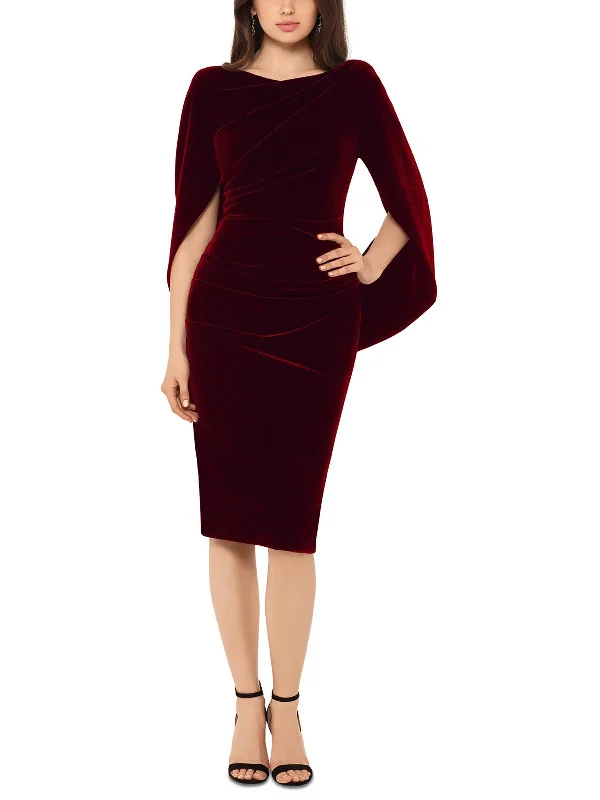 Petites Womens Velvet Cape Sleeves Cocktail and Party Dress Tunics Formal black