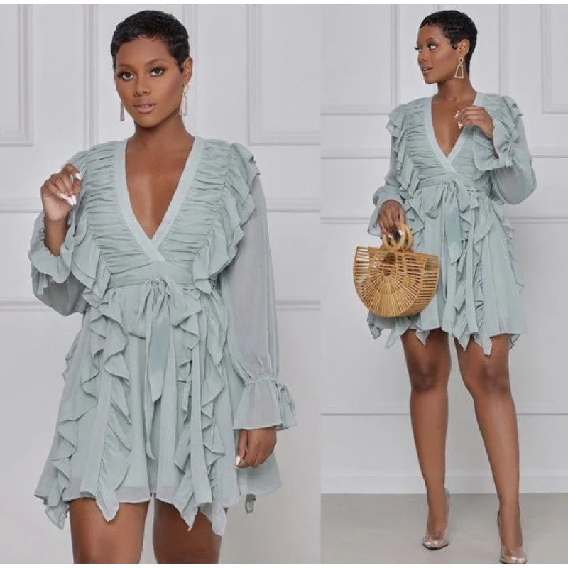 All Over Ruffle Mini Dress Stylish Sweetheart Mini Dress