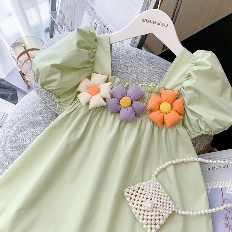 Summer Sweet Rainbow Dress Square Neckline Feminine