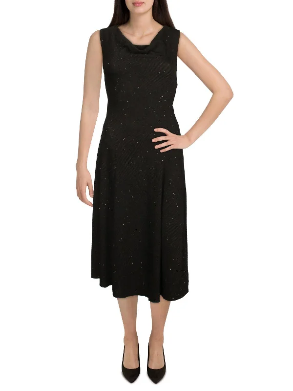 Petites Womens Glitter Midi Cocktail and Party Dress Bodycon Fitted Nightout